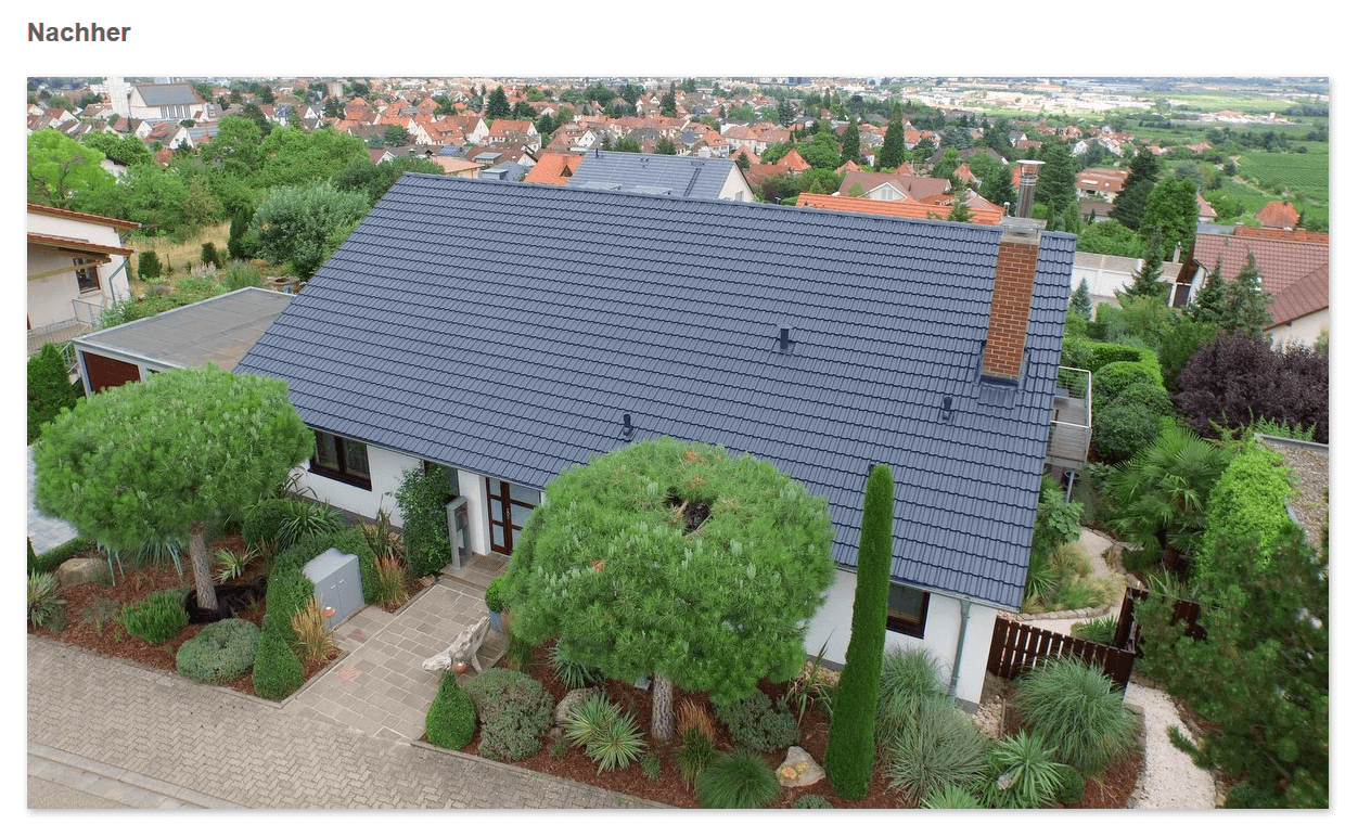 Dach Nachher aus  Merching: Dachversiegelung, saubere Oberfläche, Ziegel in neuer Farbe, Mehr Lebensdauer